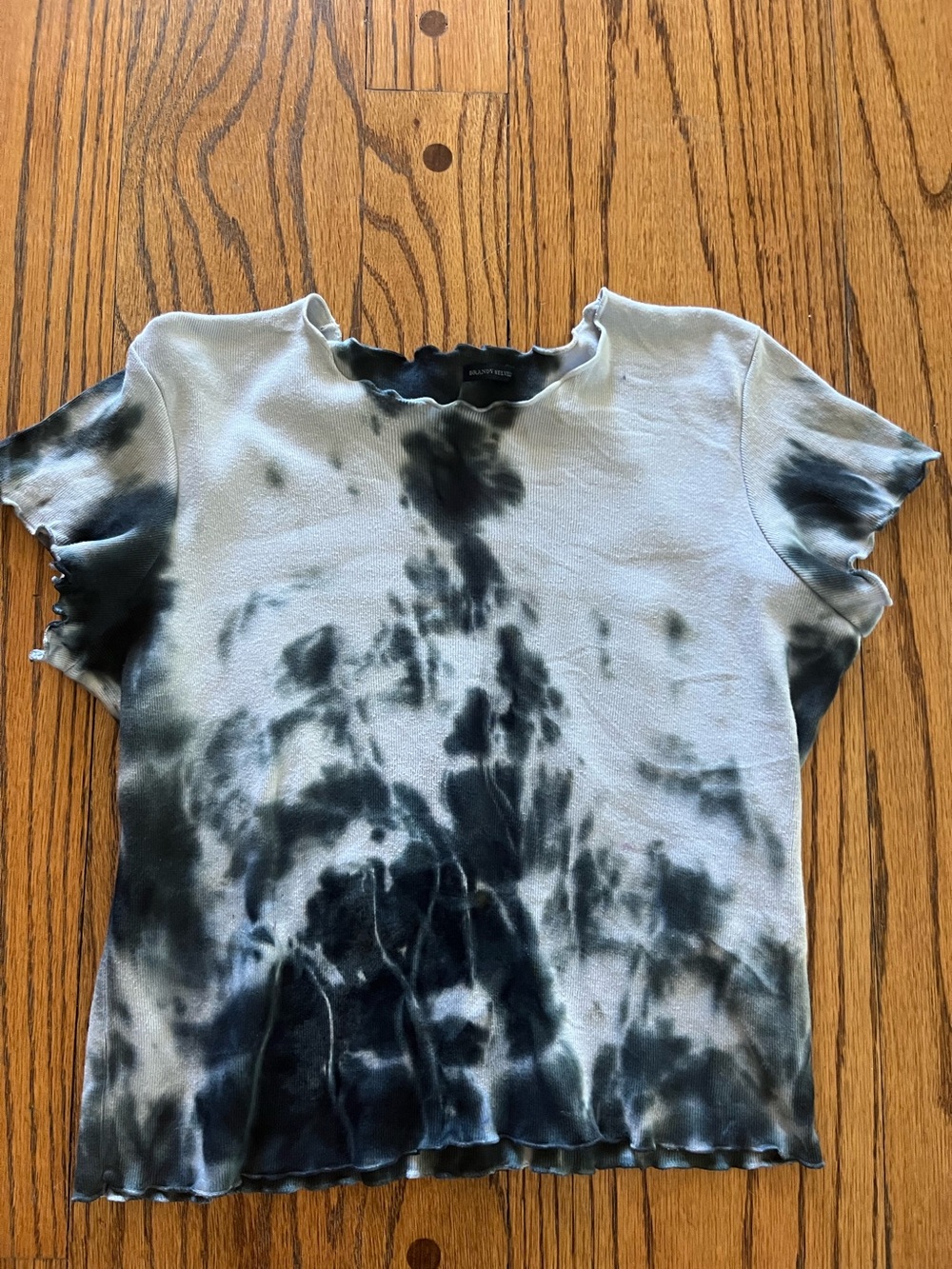 Brandy Melville Custom Tie-Dye Lettuce Edge Ribbed Baby Tee